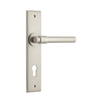 Iver Helsinki Door Lever Handle on Chamfered Backplate Euro Satin Nickel 14904E85