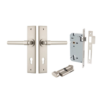 Iver Helsinki Door Lever on Chamfered Backplate Entrance Kit Key/Thumb Satin Nickel