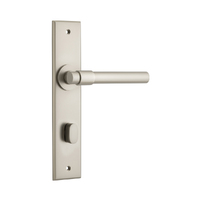 Iver Helsinki Door Lever Handle on Chamfered Backplate Privacy Satin Nickel 14904P85