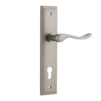 Iver Stirling Door Lever on Stepped Backplate Euro Satin Nickel 14926E85