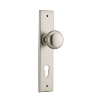 Iver Cambridge Door Knob on Chamfered Backplate Euro Satin Nickel 14946E85