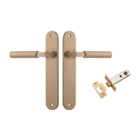 Restocking Soon: ETA End October - Iver Berlin Door Lever Handle on Oval Backplate Passage Kit Brushed Brass 15266KPASS60