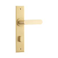 Iver Bronte Door Lever Handle on Chamfered Backplate Privacy Brushed Brass 15284P85