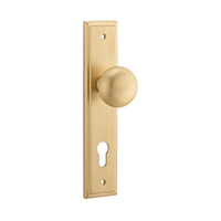 Iver Cambridge Door Knob on Stepped Backplate Euro Brushed Brass 15340E85