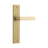 Iver Osaka Door Lever Handle on Chamfered Backplate Passage Brushed Brass 15368