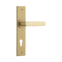 Iver Osaka Door Lever Handle on Chamfered Backplate Euro Brushed Brass 15368E85