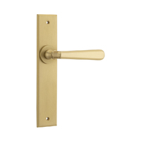 Iver Copenhagen Door Lever Handle on Chamfered Backplate Passage Brushed Brass 15380