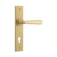 Iver Copenhagen Door Lever Handle on Chamfered Backplate Euro Brushed Brass 15380E85