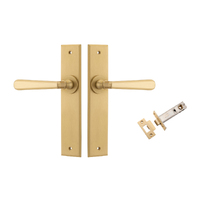 Iver Copenhagen Door Lever Handle on Chamfered Backplate Passage Kit Brushed Brass 15380KPASS60