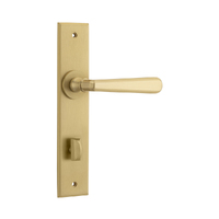 Iver Copenhagen Door Lever Handle on Chamfered Backplate Privacy Brushed Brass 15380P85