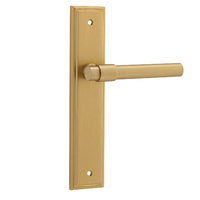 Iver Helsinki Door Lever Handle on Stepped Backplate Passage Brushed Brass 15402