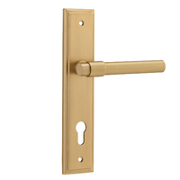 Iver Helsinki Door Lever Handle on Stepped Backplate Euro Brushed Brass 15402E85