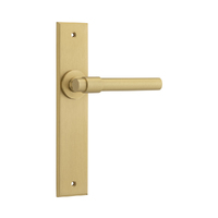 Iver Helsinki Door Lever Handle on Chamfered Backplate Passage Brushed Brass 15404