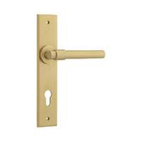 Iver Helsinki Door Lever Handle on Chamfered Backplate Euro Brushed Brass 15404E85