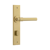 Iver Helsinki Door Lever Handle on Chamfered Backplate Privacy Brushed Brass 15404P85