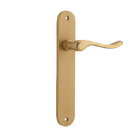 Restocking Soon: ETA Early November - Iver Stirling Door Lever Handle on Oval Backplate Passage Brushed Brass 15424