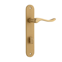 Iver Stirling Door Lever Handle on Oval Backplate Privacy Brushed Brass 15424P85