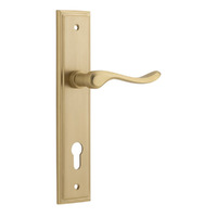 Iver Stirling Door Lever Handle on Stepped Backplate Euro Brushed Brass 15426E85