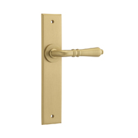 Iver Sarlat Door Lever Handle on Chamfered Backplate Passage Brushed Brass 15780