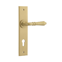 Iver Sarlat Door Lever Handle on Chamfered Backplate Euro Brushed Brass 15780E85