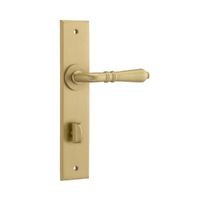 Iver Sarlat Door Lever Handle on Chamfered Backplate Privacy Brushed Brass 15780P85