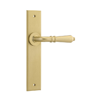 Iver Sarlat Door Lever Handle on Chamfered Backplate Passage Brushed Gold PVD 16214