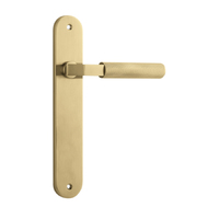 Iver Brunswick Door Lever Handle on Oval Backplate Passage Brushed Gold PVD 16268