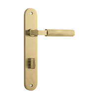 Iver Brunswick Door Lever Handle on Oval Backplate Privacy Brushed Gold PVD 16268P85