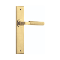 Iver Brunswick Door Lever Handle on Chamfered Backplate Passage Brushed Gold PVD 16296