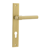 Iver Helsinki Door Lever Handle on Rectangular Backplate Euro Brushed Gold PVD 16396E85