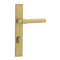 Iver Helsinki Door Lever Handle on Rectangular Backplate Privacy Brushed Gold PVD 16396P85