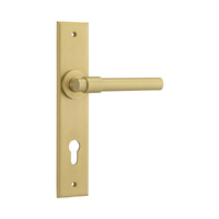 Iver Helsinki Door Lever Handle on Chamfered Backplate Euro Brushed Gold PVD 16404E85