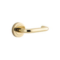 Iver Oslo Door Lever Handle on Round Rose Polished Brass 57mm x 52mm 20350