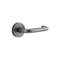 Iver Oslo Door Lever Handle on Round Rose Distressed Nickel 57mm x 52mm 20357