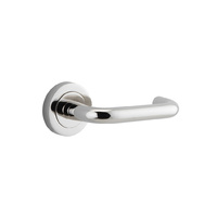 Iver Oslo Door Lever Handle on Round Rose Polished Nickel 57mm x 52mm 20358