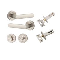 Restocking Soon: ETA Mid November - Iver Osaka Door Lever Handle on Round Rose Privacy Kit Satin Nickel 20779KPRIV60