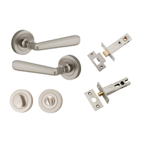 Iver Copenhagen Door Lever Handle on Round Rose Privacy Kit Satin Nickel 20809KPRIV60