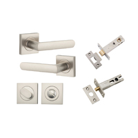 Restocking Soon: ETA Mid November - Iver Osaka Door Lever Handle on Square Rose Privacy Kit Satin Nickel 20779KPRIV60