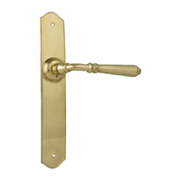 Tradco Reims Door Lever Handle on Long Backplate Passage Unlacquered Polished Brass 21353 