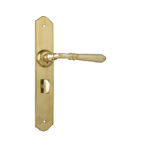 Tradco Reims Door Lever Handle on Long Backplate Privacy Unlacquered Polished Brass 21353P