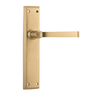 Tradco Menton Door Lever Handle on Long Backplate Passage Unlacquered Satin Brass 21358