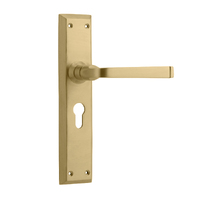 Tradco Menton Door Lever Handle on Long Backplate Euro Unlacquered Satin Brass 21358E