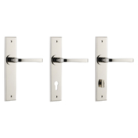 Iver Annecy Door Lever Handle on Chamfered Backplate Polished Nickel