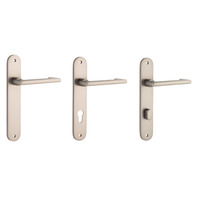 Iver Baltimore Return Door Lever Handle on Oval Backplate Satin Nickel