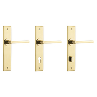 Iver Baltimore Door Lever Handle on Chamfered Backplate Polished Brass