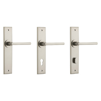 Iver Baltimore Door Lever Handle on Chamfered Backplate Satin Nickel