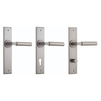 Iver Berlin Door Lever Handle on Chamfered Rectangular Backplate Satin Nickel