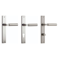 Iver Berlin Door Lever Handle on Rectangular Backplate Satin Nickel