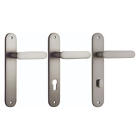 Iver Bronte Door Lever Handle on Oval Backplate Satin Nickel