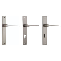 Iver Como Door Lever Handle on Rectangular Backplate Satin Nickel